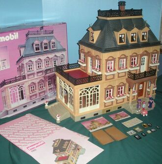 Vintage PLAYMOBIL BROWN BLUE CHAIR #5320 #5300 Victorian Mansion Dining Room 